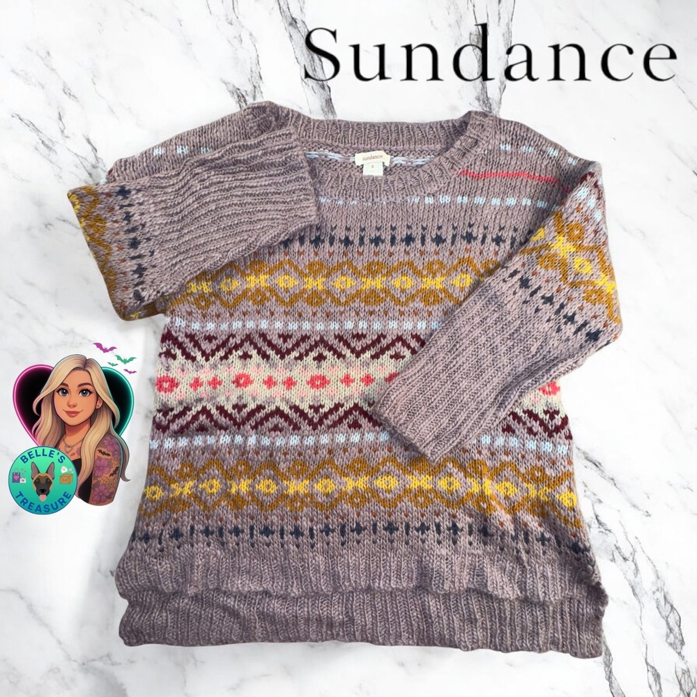 Sundance Women's Small‎ Fair Isle Sweater Open Knit Pullover Winter Warm Cozy - Picture 2 of 10